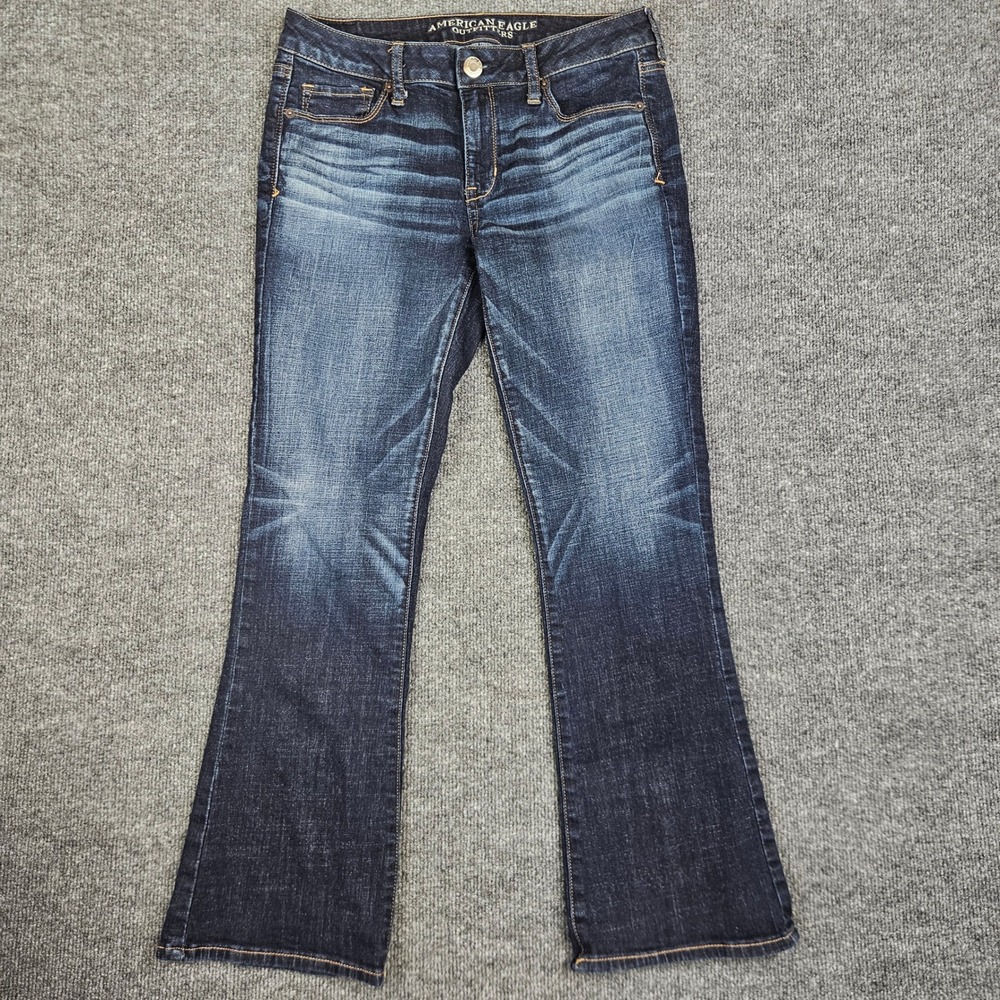 American Eagle Skinny Kick Jeans Women's 10 SHORT Super Stretch Mid Rise Dark
